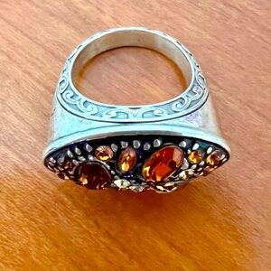 Brighton Ring “Crystal Voyage” Amber & Topaz Color Crystals Filigreed Band Sz 6